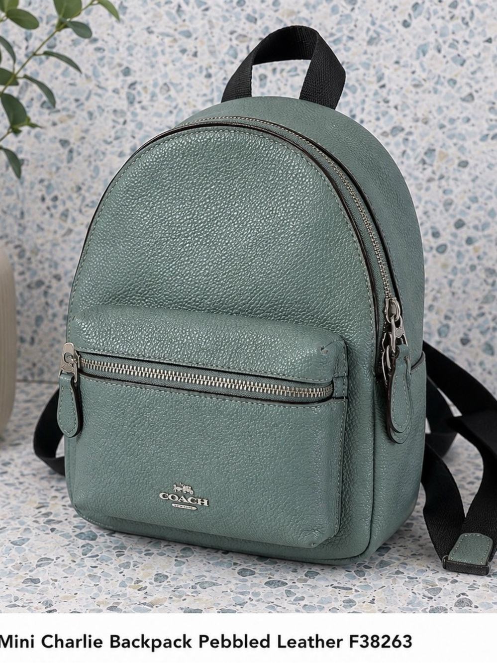 Coach Mini Charlie Backpack Pebbled Leather Seafoam Green F38263 - Picture 1 of 8